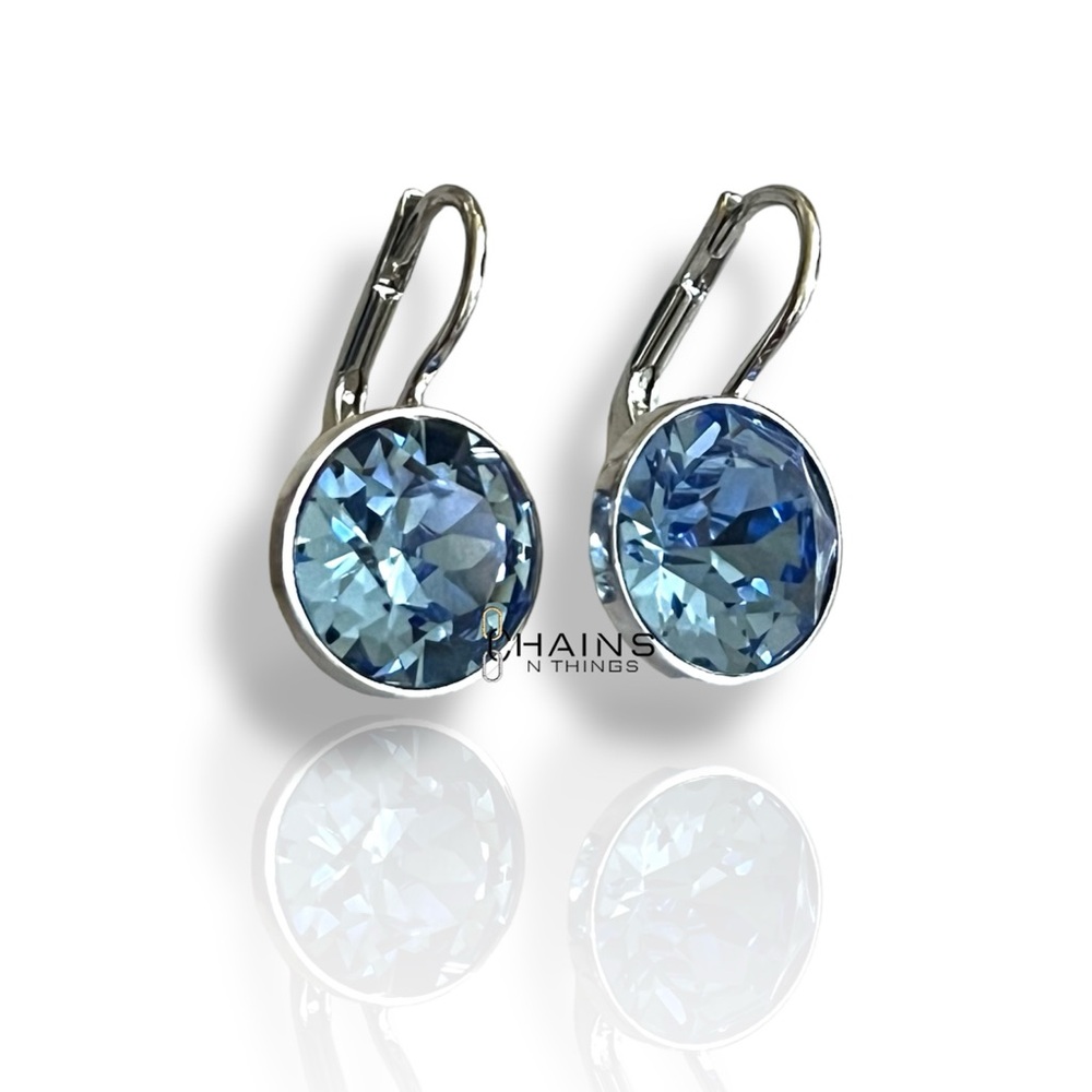 Swarovski Bella Drop Earring Sapphire Blue Crystal Rhodium Silver Hypoallergenic
